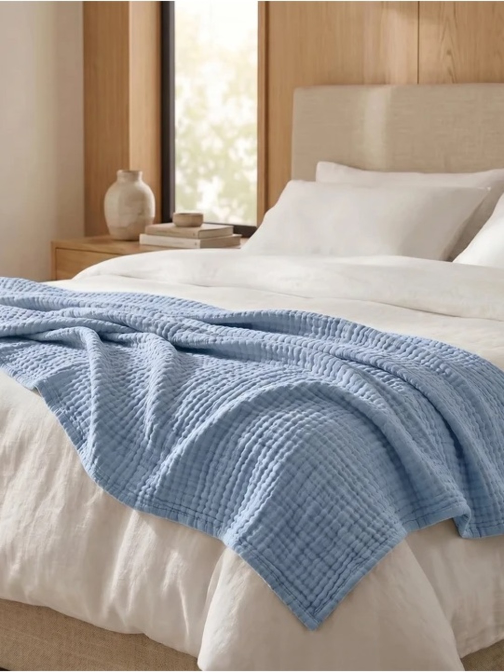 NWT The Fleece Company Baby Blue Muslin Cotton Queen Blanket Home Bedding